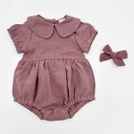 Baby Girl Linen Plum Peter Pan Collar Bubble