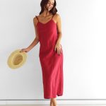 Linen Maxi Dress Summer Red Color With Wings