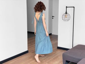 Natural Linen Dress Summer Beach Loose Blue Grey