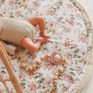 Floral Baby Play Mat: Round Cotton Activity Rug