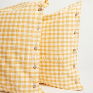 Handmade Yellow Gingham Washed Cotton Sheet Set 4