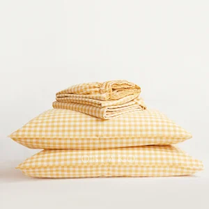 Handmade Yellow Gingham Washed Cotton Sheet Set 4