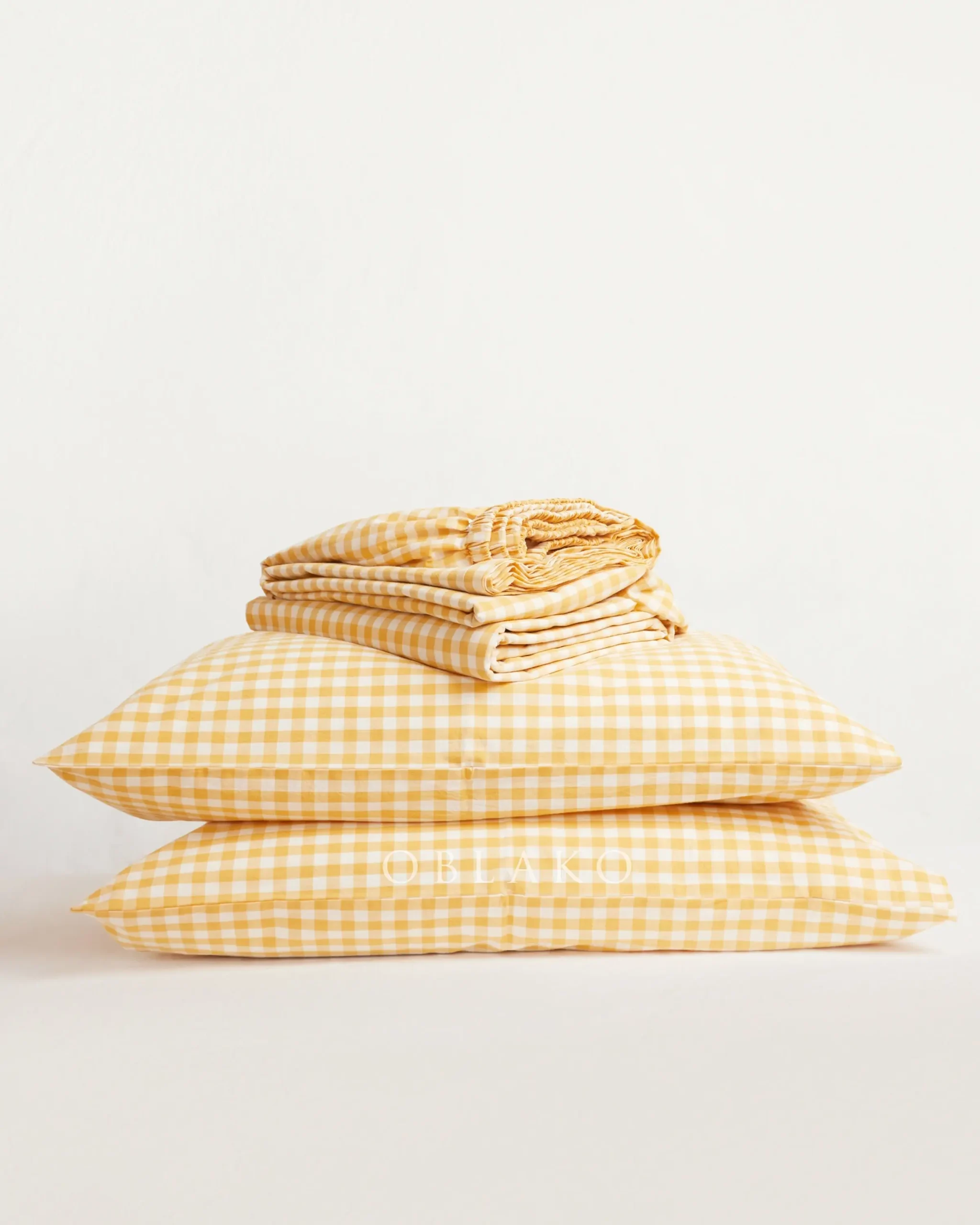 Handmade Yellow Gingham Washed Cotton Sheet Set 4