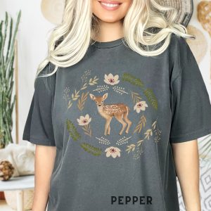 Fawn Cottagecore T Shirt: Woodland Deer Botanical Design