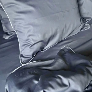 Sateen Cotton Bordered Bedding Set Anchor Gray With