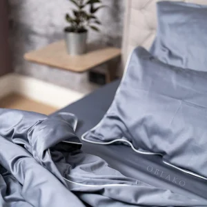 Sateen Cotton Bordered Bedding Set Anchor Gray With
