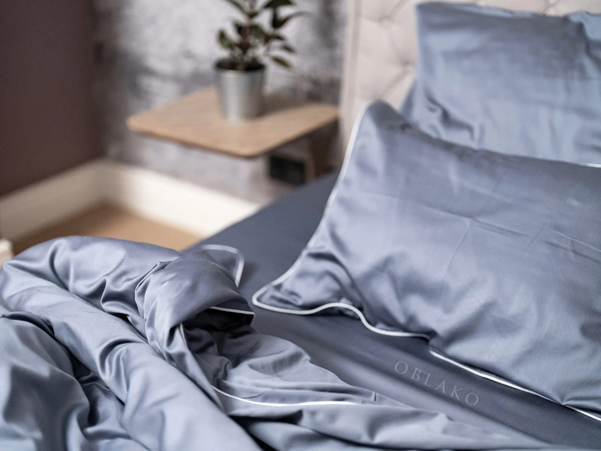 Sateen Cotton Bordered Bedding Set Anchor Gray With