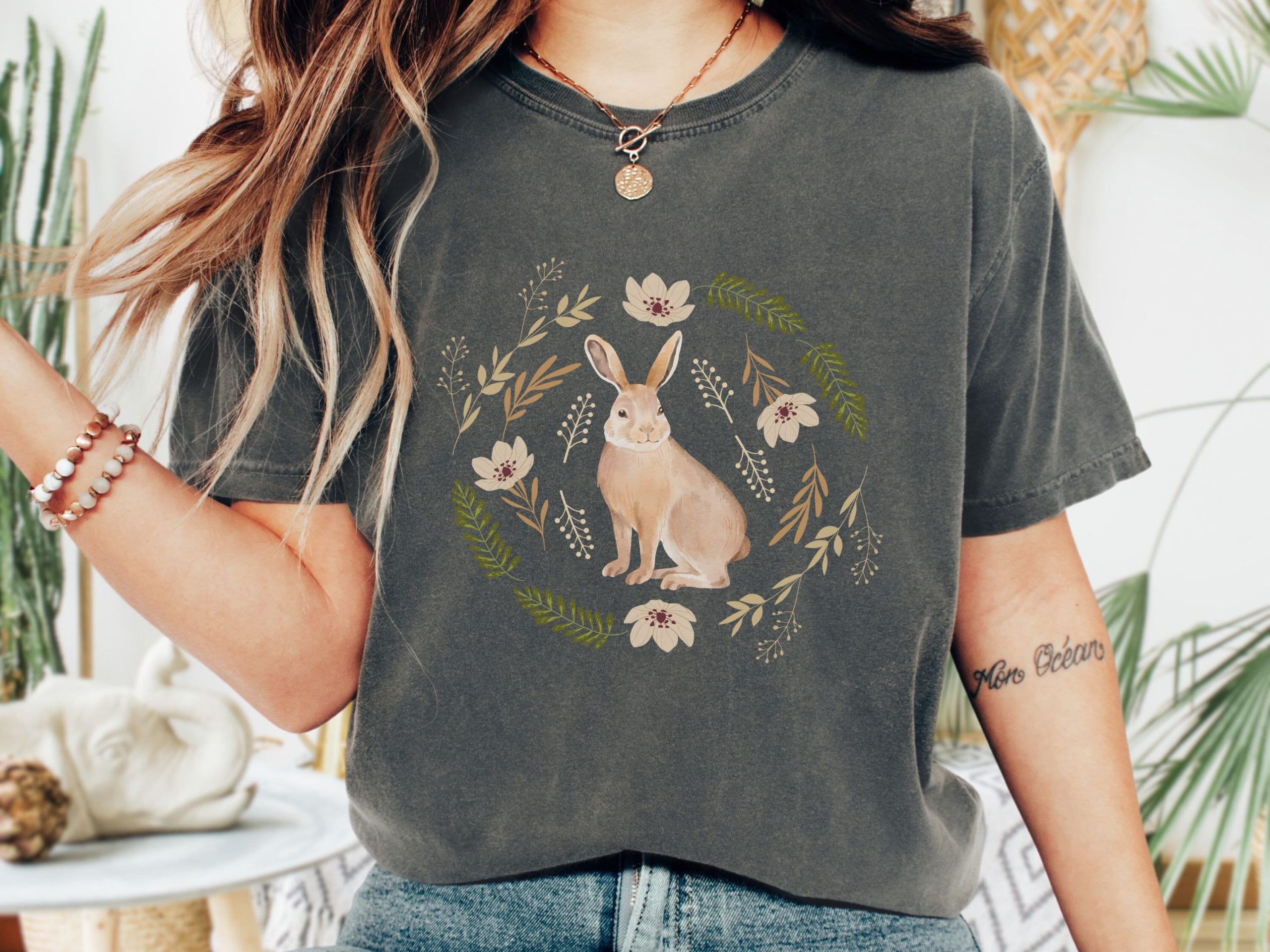 Rabbit Cottagecore Shirt: Vintage Woodland Botanical Tee Comfort