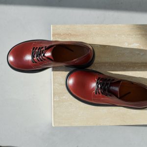 Women's Red Leather Oxford Shoes Classic Office Footwear