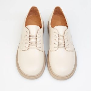 Women's Cream Lace Up Oxford Shoes Beige Leather