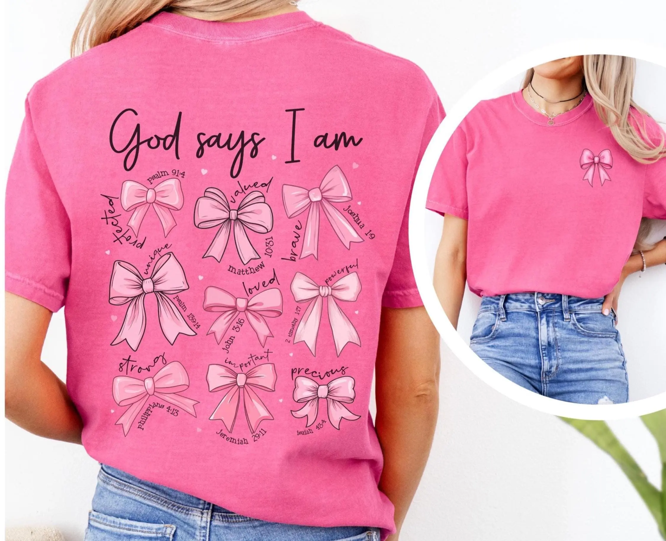 God Says I Am Pink Bow Tee