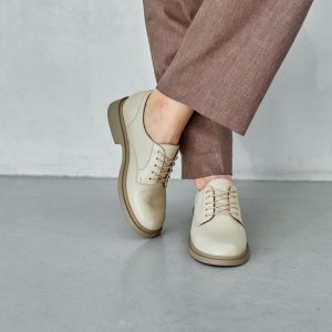 Women's Cream Oxford Shoes Classic Casual Leather Lace