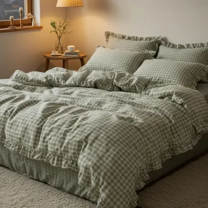 Handmade Ruffle Gingham Washed Cotton Duvet Cover Set