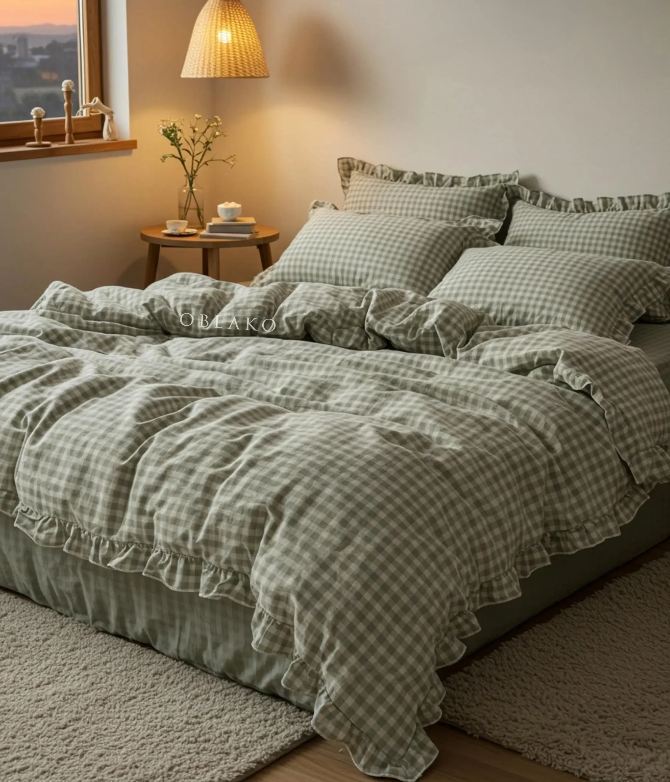 Handmade Ruffle Gingham Washed Cotton Duvet Cover Set