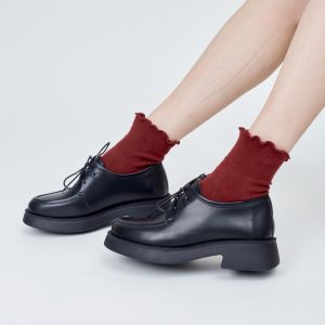 Women S Black Leather Derby Shoes Lace Up