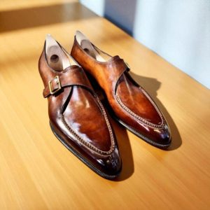 Handmade Brown Leather Oxford Monk Strap Shoes: Bespoke