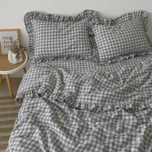 Handmade Ruffle Gingham Washed Cotton Duvet Cover Set
