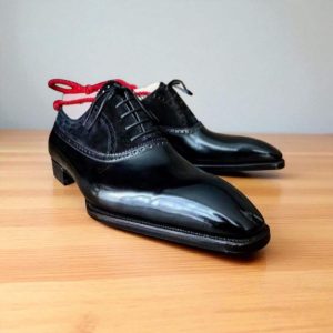 Handmade Two Tone Leather Oxford Shoes: Bespoke Black
