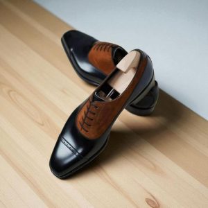 Handmade Two Tone Oxford Brogue Shoes: Black Leather