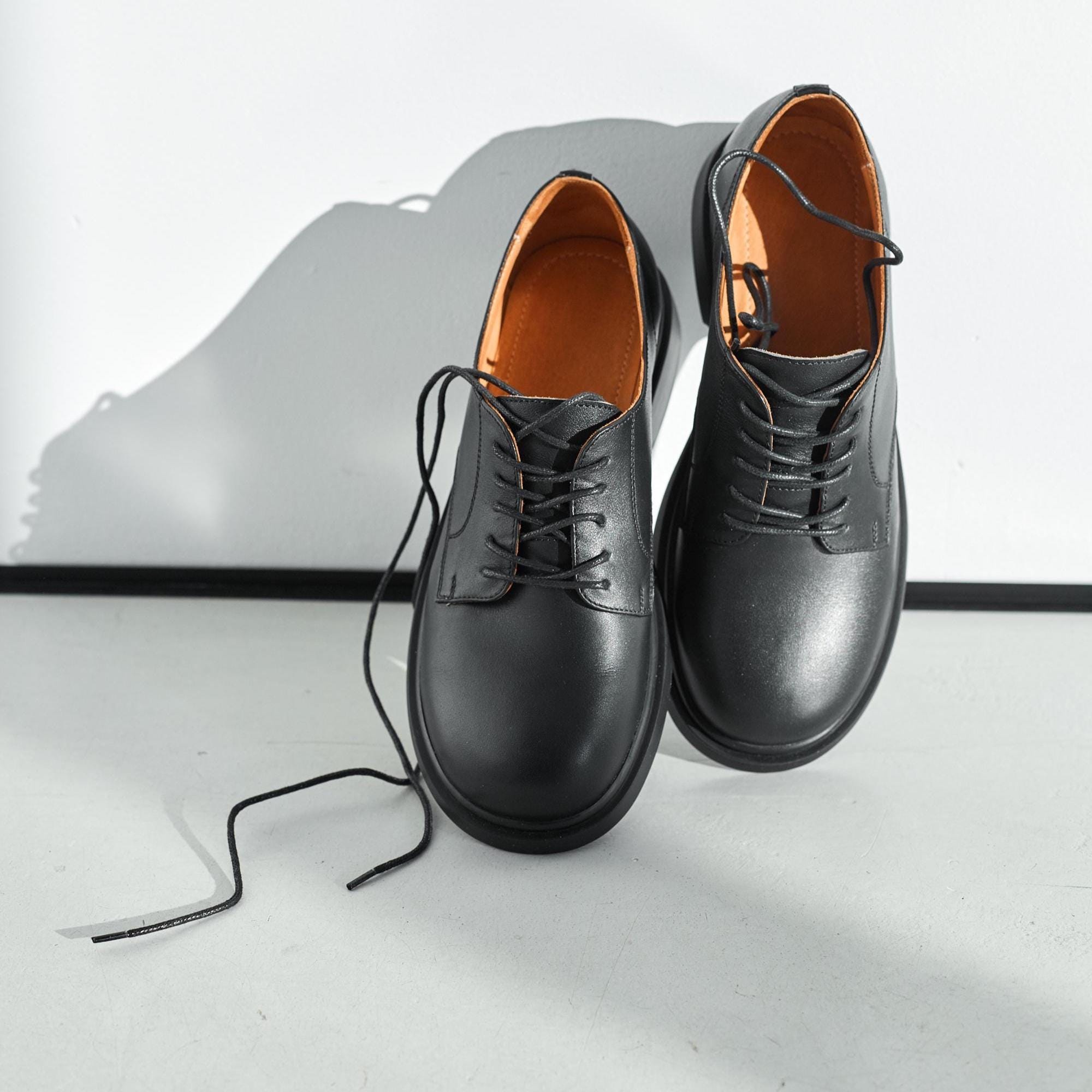Women's Black Leather Oxford Shoes Lace Up Derby